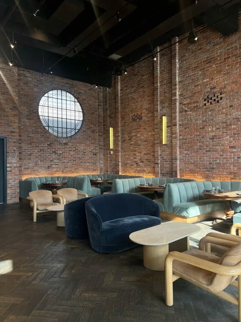 Booths along the brick wall